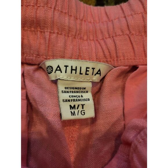 Athleta Pants Women's Medium Tall Pink Retreat Linen High Rise Wide Leg - Picture 5 of 7